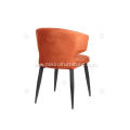 Orange genuine leather black matte painted feet chairs